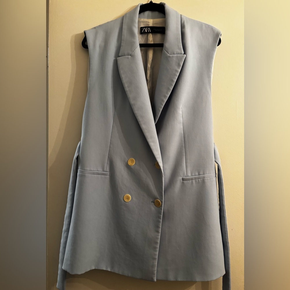 Zara Light Blue Vest with Gold Accents